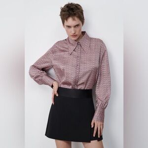 ZARA Satin Floral Print Long Sleeve Blouse Size XXL‎